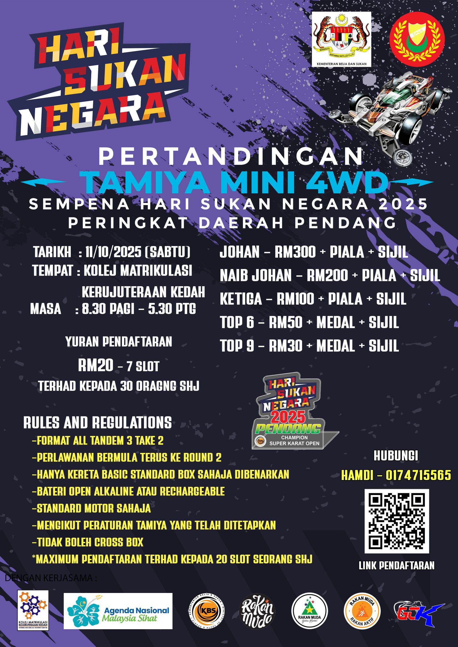 Pertandingan Tamiya Mini 4WD Hari Sukan Negara Challenge 2025 Poster