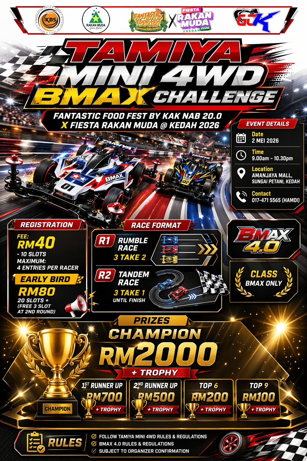 Tamiya Mini 4WD BMAX Challenge X Fiesta Rakan Muda @ Kedah 2026 Poster