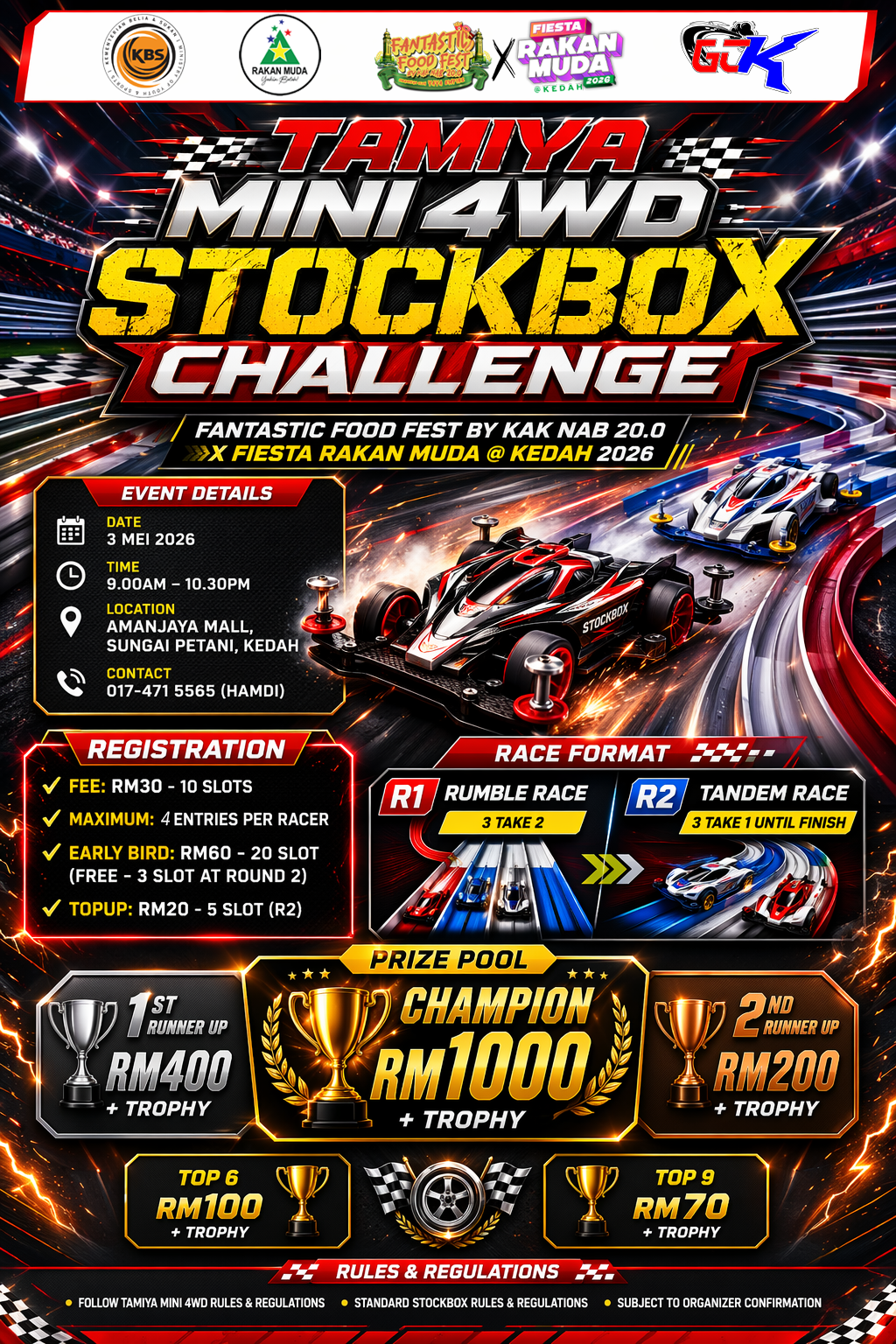 Tamiya Mini 4WD StockBox Challenge X Fiesta Rakan Muda @ Kedah 2026 Poster